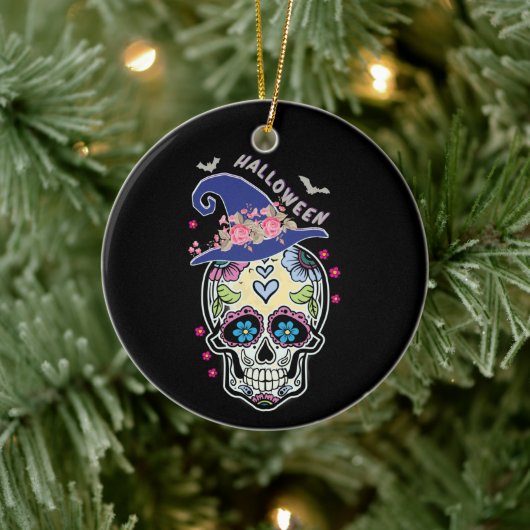 Halloween Blume Skull Keramik Ornament (Baum)