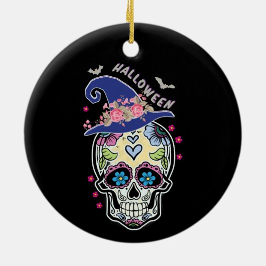 Halloween Blume Skull Keramik Ornament (Hinten)