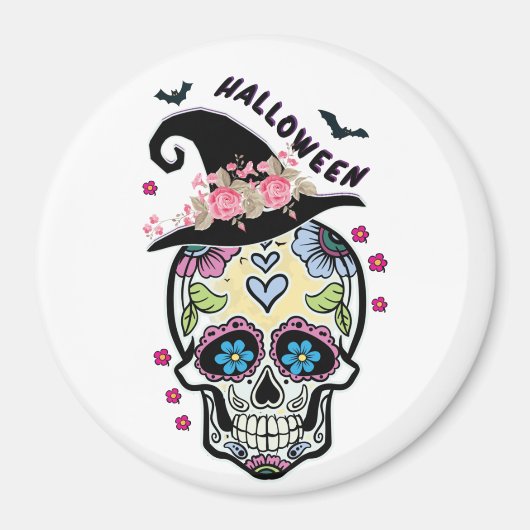 Halloween Blume Skull Magnet (Vorne)