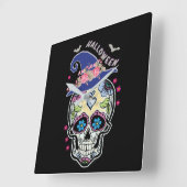 Halloween Blume Skull Quadratische Wanduhr (Winkel)