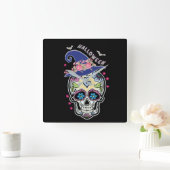 Halloween Blume Skull Quadratische Wanduhr (Zuhause)