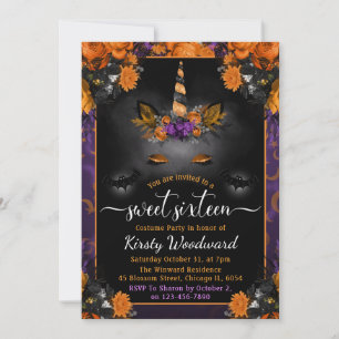 Halloween-Blumen-Einhorn-Gesicht Sweet Sixteen Einladung