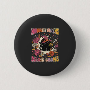 Halloween-Blumen-Hexe-Katze-Magie Button
