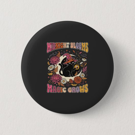 Halloween-Blumen-Hexe-Katze-Magie Button (Vorderseite)