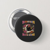 Halloween-Blumen-Hexe-Katze-Magie Button (Vorne & Hinten)