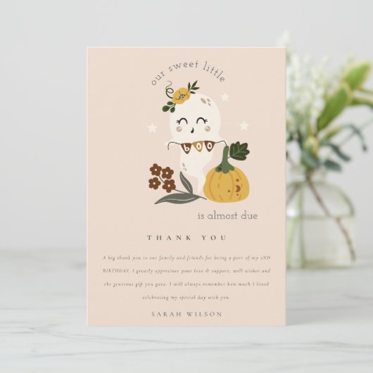 Halloween Blush Ghost Little Boo jedes Alter Gebur Dankeskarte (Stehend Vorderseite)