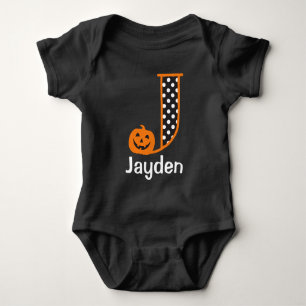 Halloween Bodysuit w Pumpkin Monogram Initial J Baby Strampler