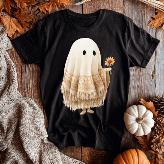 Halloween Boho Macrame Fringe Retro Orange Blume T-Shirt