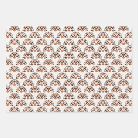 Halloween Boho Rainbow Pumpkins & Bats Patterns Geschenkpapier Set (Vorderseite)