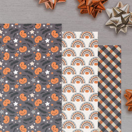 Halloween Boho Rainbow Pumpkins & Bats Patterns Geschenkpapier Set