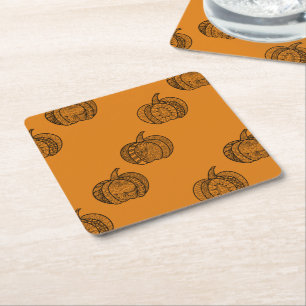 Halloween boho Zentangle ® inspirierter Kürbisherb Rechteckiger Pappuntersetzer