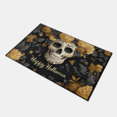 Halloween Bone White Skull with Golden Marigolds Fußmatte (Schrägansicht)