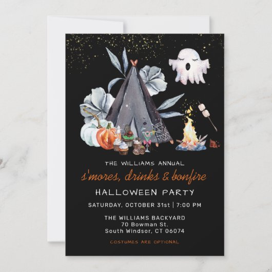Halloween-Bonfire-Sleepover-Party Einladung (Vorderseite)