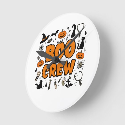 Halloween Boo Crew Clock - Playful Ghost Zuhause D Runde Wanduhr (Winkel)