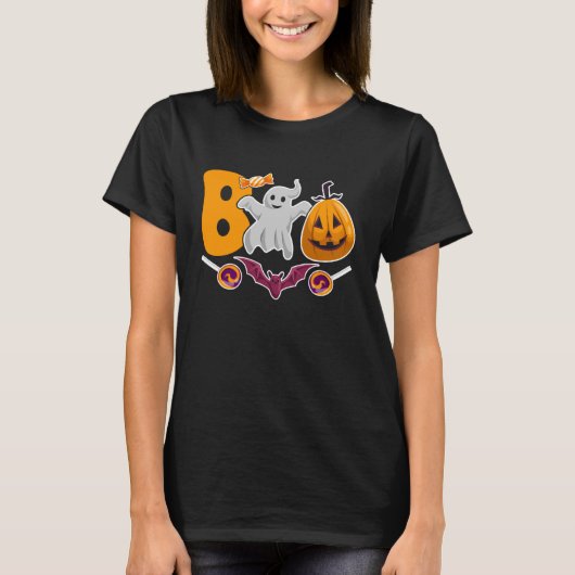 Halloween Boo Cute Ghost Pumpkin Spider Web Hallow T-Shirt (Vorderseite)