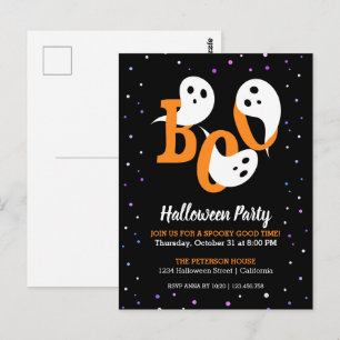 Halloween Boo Geister Lila Konfetti-Einladung Postkarte