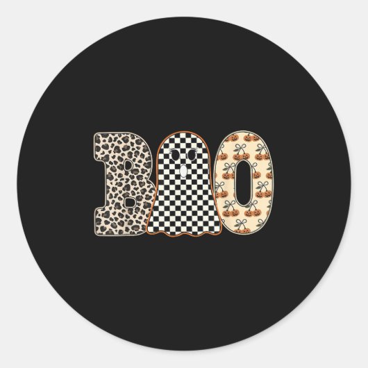 Halloween Boo Ghost Leopard Kirschen Schachbrett S Runder Aufkleber (Vorderseite)