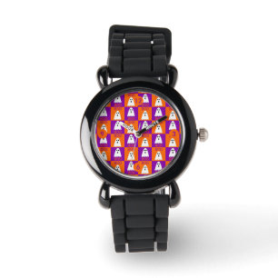 Halloween Boo Ghost Lila und Orange Squares Armbanduhr