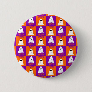 Halloween Boo Ghost Lila und Orange Squares Button
