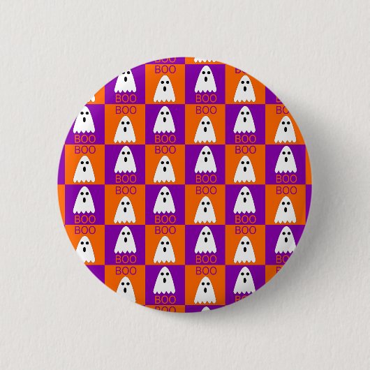 Halloween Boo Ghost Lila und Orange Squares Button (Vorderseite)