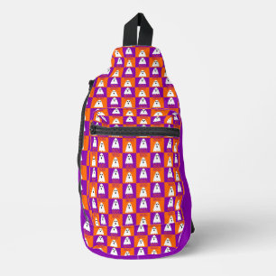 Halloween Boo Ghost Lila und Orange Squares Crossbody Bag