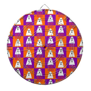 Halloween Boo Ghost Lila und Orange Squares Dartscheibe