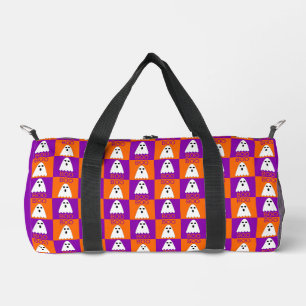 Halloween Boo Ghost Lila und Orange Squares Duffle Bag