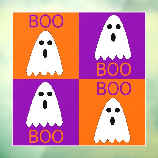 Halloween Boo Ghost Lila und Orange Squares Fensteraufkleber (Blatt 3)