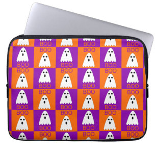 Halloween Boo Ghost Lila und Orange Squares Laptopschutzhülle