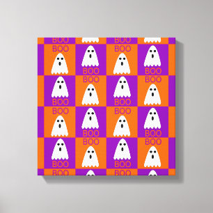Halloween Boo Ghost Lila und Orange Squares Leinwanddruck