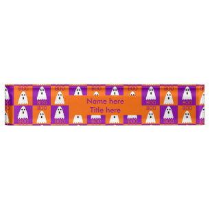 Halloween Boo Ghost Lila und Orange Squares Namensplakette