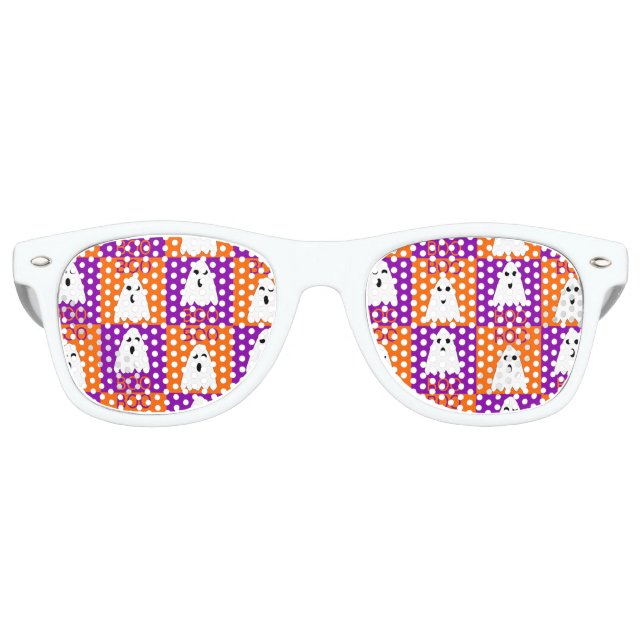 Halloween Boo Ghost Lila und Orange Squares Partybrille (Vorderseite)