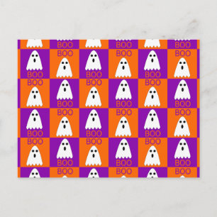Halloween Boo Ghost Lila und Orange Squares Postkarte