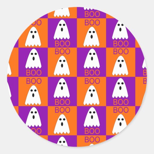 Halloween Boo Ghost Lila und Orange Squares Runder Aufkleber (Vorderseite)