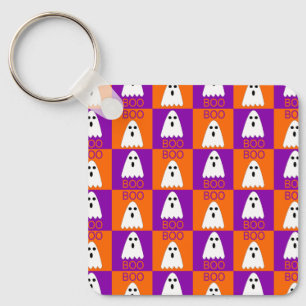 Halloween Boo Ghost Lila und Orange Squares Schlüsselanhänger