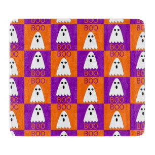 Halloween Boo Ghost Lila und Orange Squares Schneidebrett