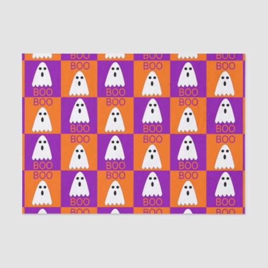 Halloween Boo Ghost Lila und Orange Squares Seidenpapier (Vorderseite)