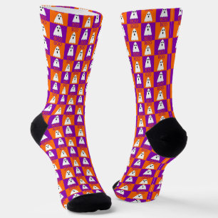 Halloween Boo Ghost Lila und Orange Squares Socken