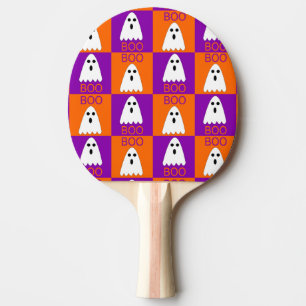 Halloween Boo Ghost Lila und Orange Squares Tischtennis Schläger