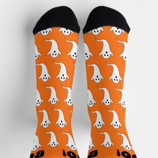Halloween Boo! Ghost Orange Schwarz-weiß Socken (Oben)