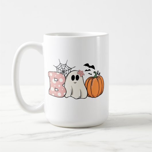 Halloween Boo Ghost Pumpkin Bats Cobweb Kaffeetasse (Links)