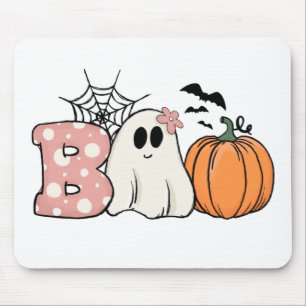 Halloween Boo Ghost Pumpkin Bats Cobweb Mousepad