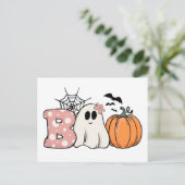 Halloween Boo Ghost Pumpkin Bats Cobweb Postkarte (Stehend Vorderseite)