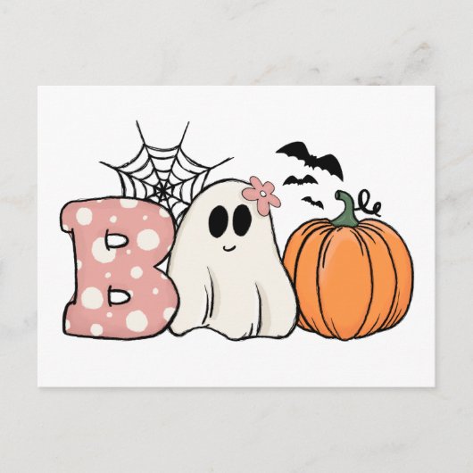 Halloween Boo Ghost Pumpkin Bats Cobweb Postkarte (Vorderseite)
