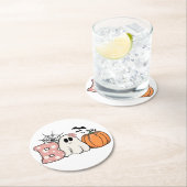Halloween Boo Ghost Pumpkin Bats Cobweb Runder Pappuntersetzer (Vor Ort)