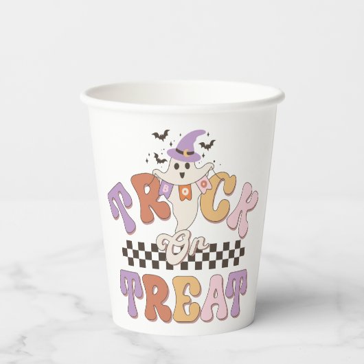 Halloween Boo Ghost Trick oder Treat Bag mit Namen Pappbecher (Rückseite)