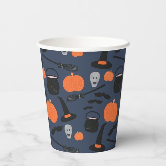 Halloween Boo Hexch Pumpkin Bat Broomstick Pappbecher (Rückseite)