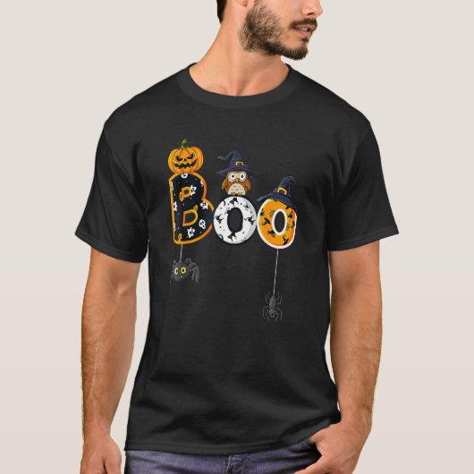 Halloween Boo Owl With Witch Hat Spiders Boys Girl T-Shirt (Vorderseite)