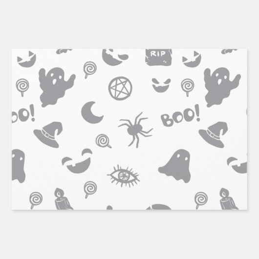 Halloween Boo! Schwarz-Weiß Geschenkpapier Set (Vorderseite 3)