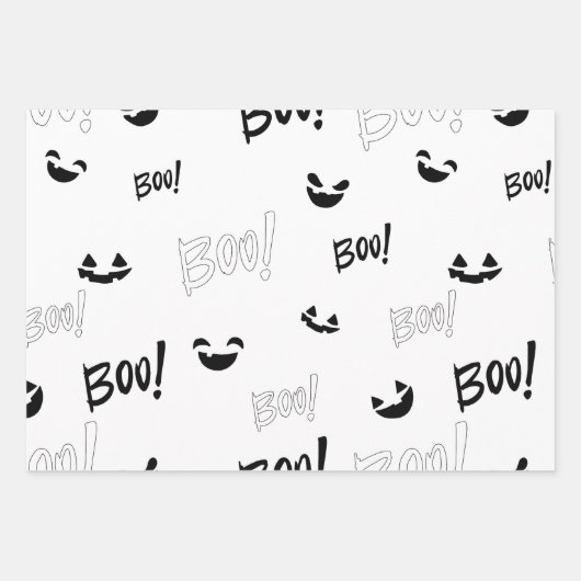 Halloween Boo! Schwarz-Weiß Geschenkpapier Set (Vorderseite 2)